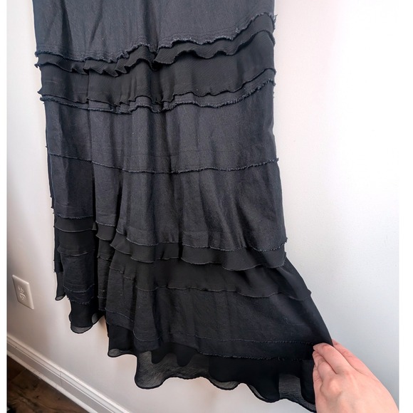 White House Black Market Black Tiered Ruffle Maxi Skirt Size 4 - Picture 4 of 6